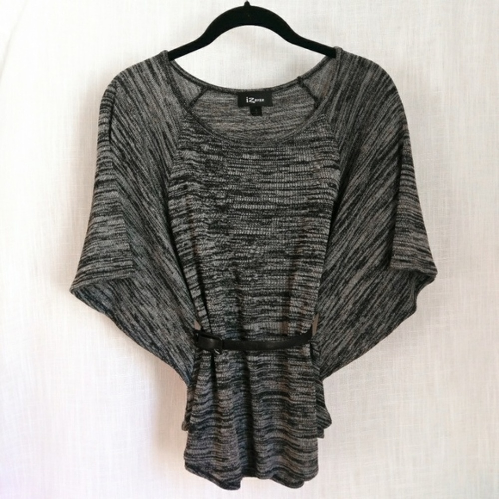 Heathered Knit Poncho Sweater w/ Butterfly Sleeves